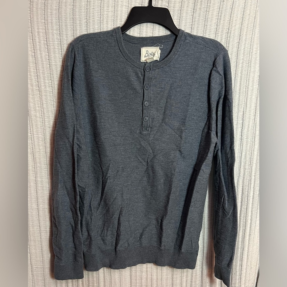 Men's Long Sleeve Henley Shirt - Blue/Gray